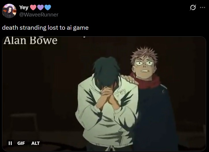 Yey @WaveeRunner death stranding lost to ai game Alan Bowe 0 II GIF ALT