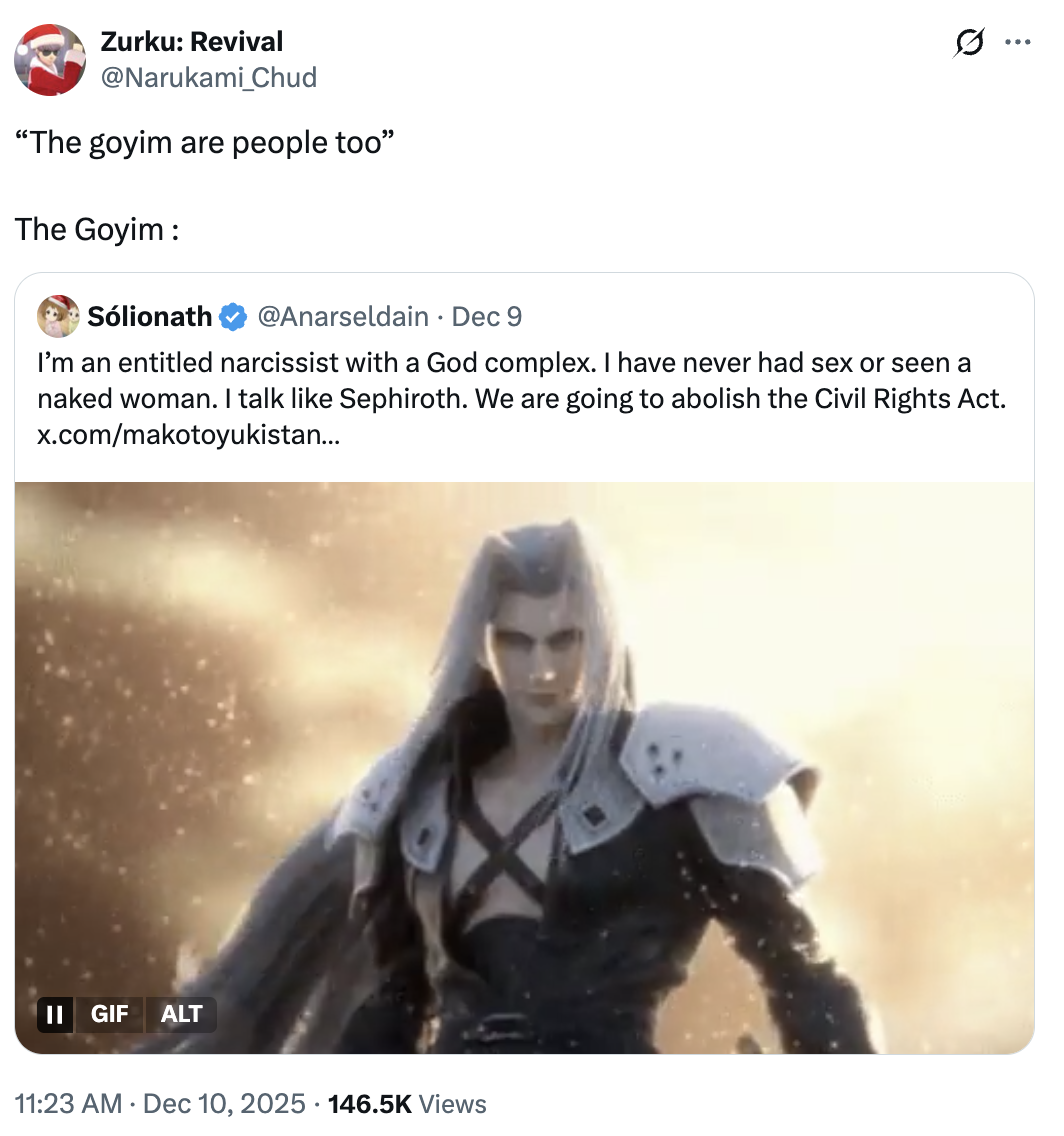 A "quote-tweet":https://knowyourmeme.com/memes/quote-retweets-qrts using the "Goyim Are People Too" "catchphrase":https://knowyourmeme.com/memes/cultures/catchphrases.