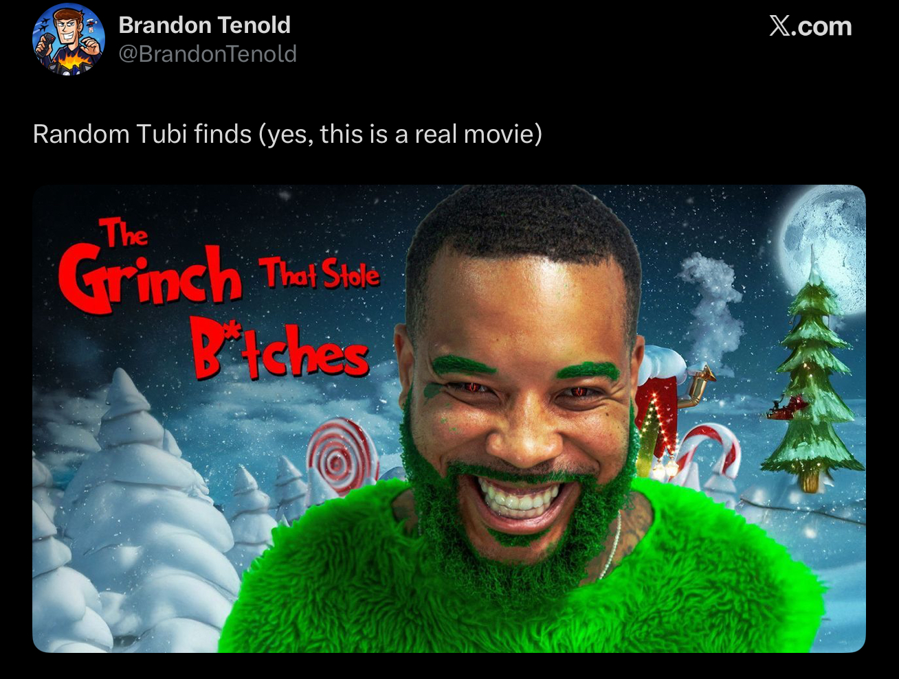 Brandon Tenold @BrandonTenold Random Tubi finds (yes, this is a real movie) The Grinch That Slade Batches X.com
