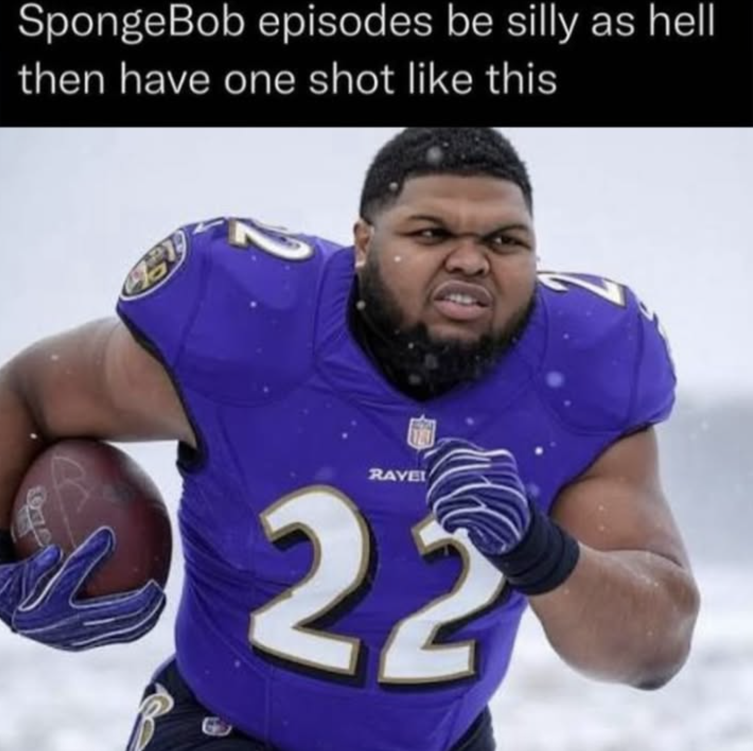 A "meme":https://knowyourmeme.com/memes/memes using the Druski Ravens "AI image":https://knowyourmeme.com/memes/cultures/ai-art, showing internet comedian "Druski":https://knowyourmeme.com/memes/people/druski as Baltimore Ravens running back Derrick Henry.