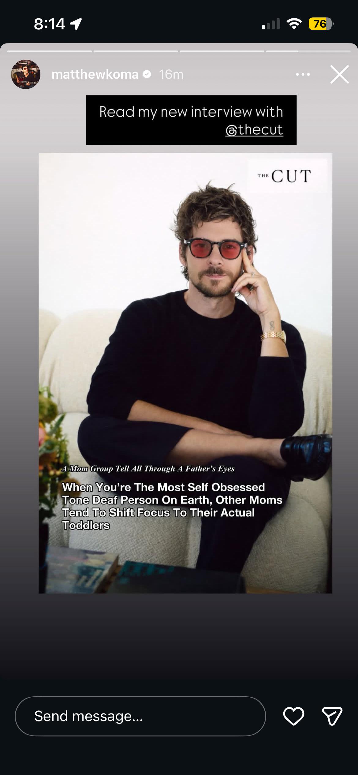 Matthew Koma's response to Ashley Tisdale's toxic mom group drama. He calls her self-obsessed.