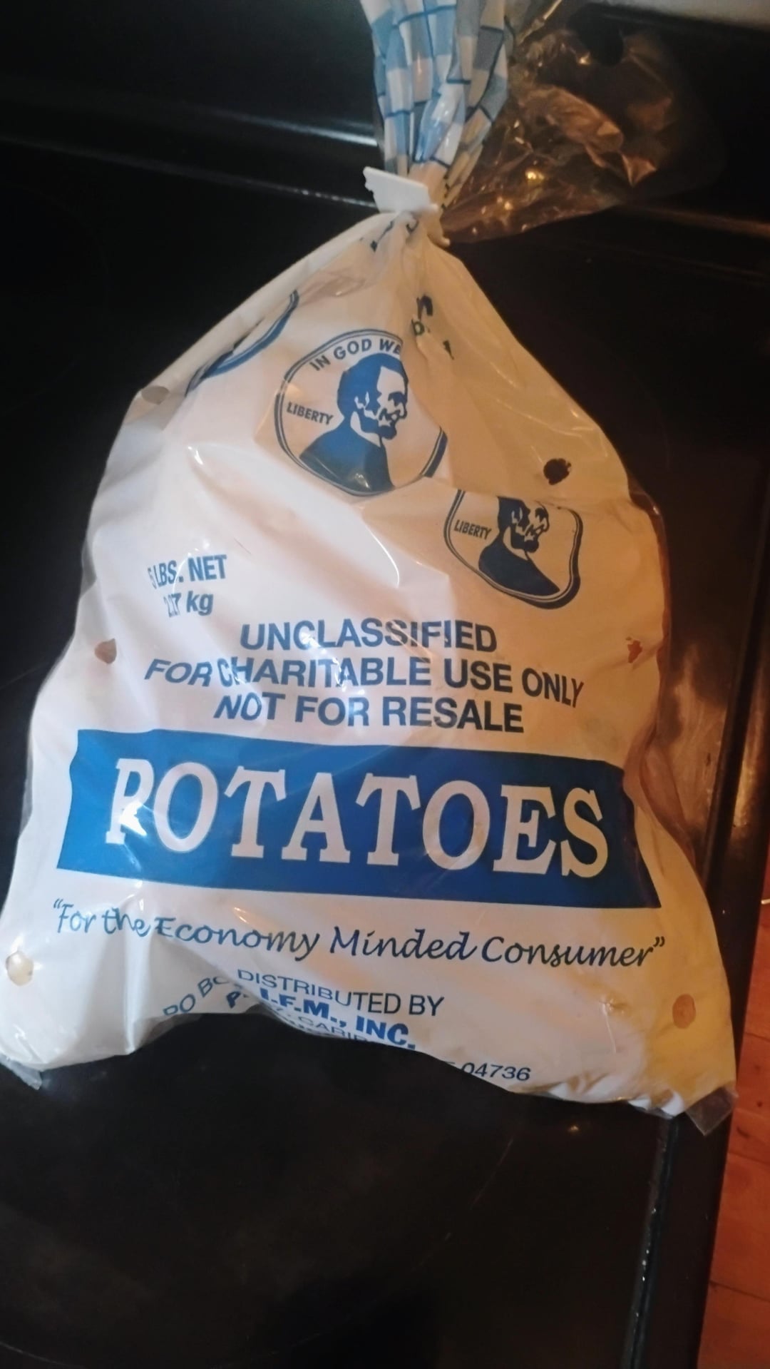 IN GOD LIBERTY W LIBERTY SUBS.NET kg UNCLASSIFIED FOR CHARITABLE USE ONLY NOT FOR RESALE ROTATOES "For the Economy Minded Consumer" PO B DISTRIBUTED BY F.M., INC. SARI 04736