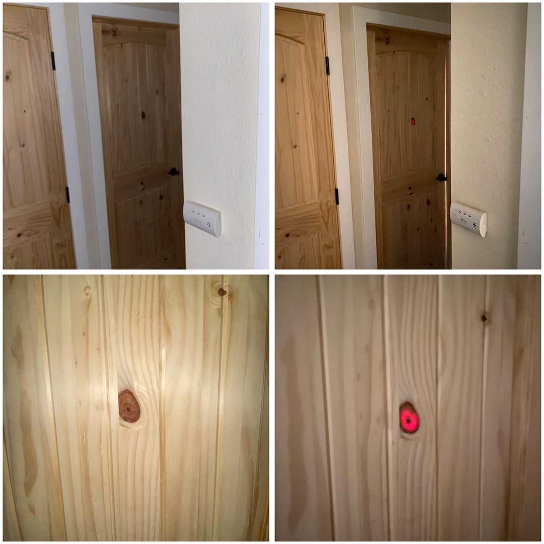 Knot in the wood turns red when the light is on
