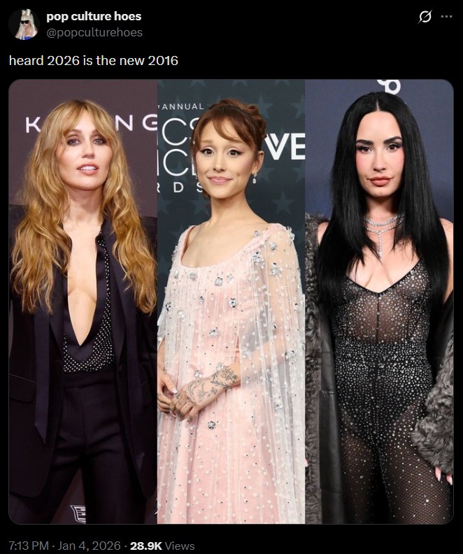 pop culture hoes @popculturehoes heard 2026 is the new 2016 K ANNUAL NEC CVE DS P E 7:13 PM - Jan 4, 2026-28.9K Views