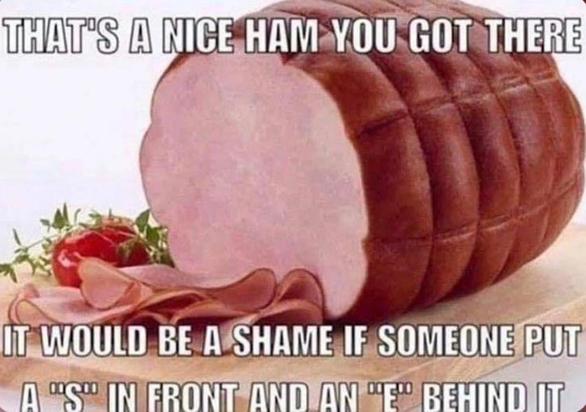 THAT'S A NICE HAM YOU GOT THERE IT WOULD BE A SHAME IF SOMEONE PUT A "S" IN FRONT AND AN "E" BEHIND IT