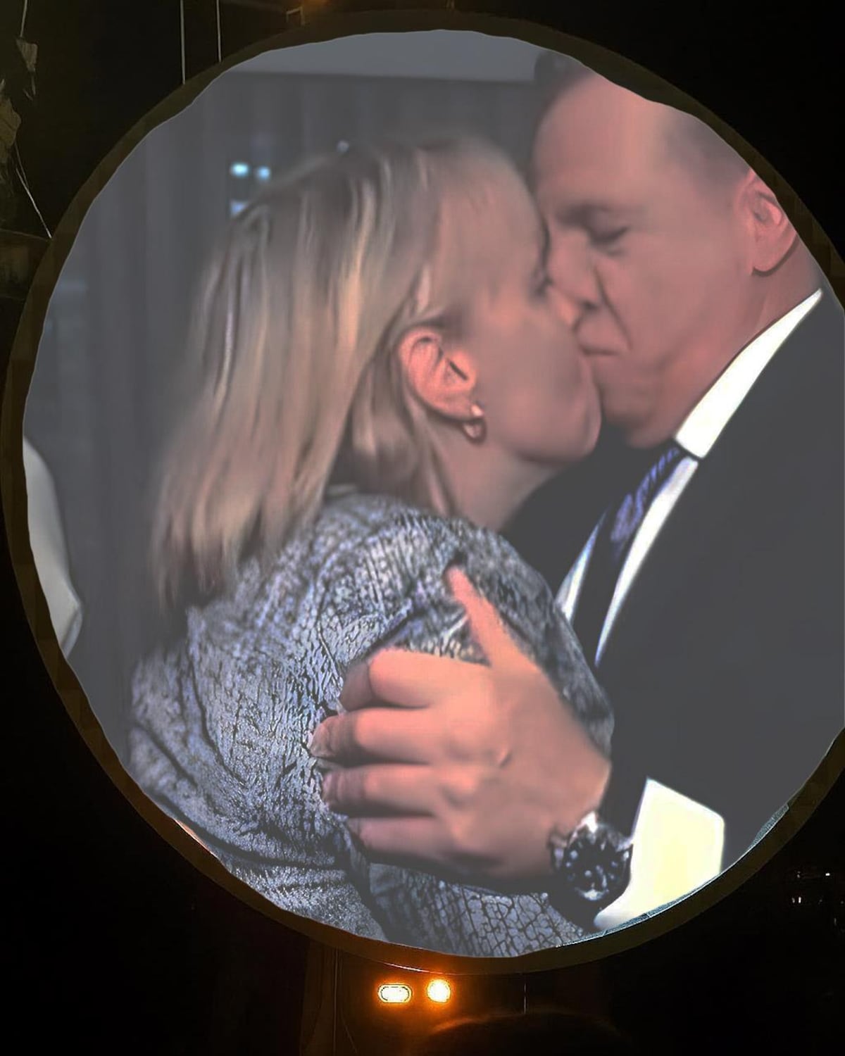 Prime minister François Legault kissing his sister