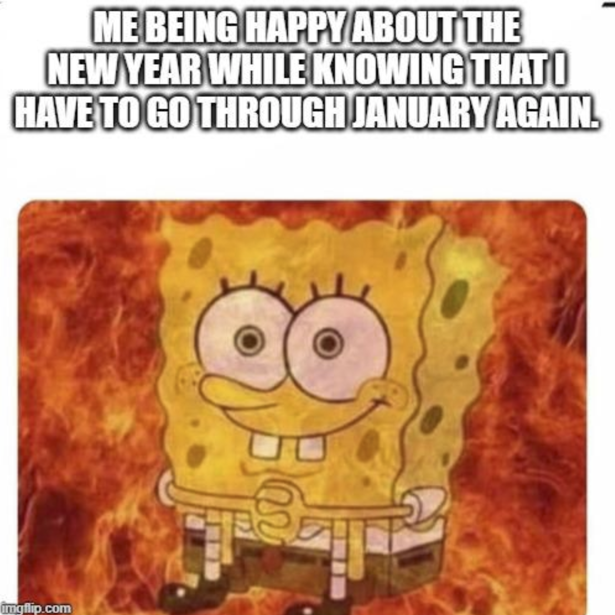ME BEING HAPPY ABOUT THE NEW YEAR WHILE KNOWING THAT! HAVE TO GO THROUGH JANUARY AGAIN. imgflip.com