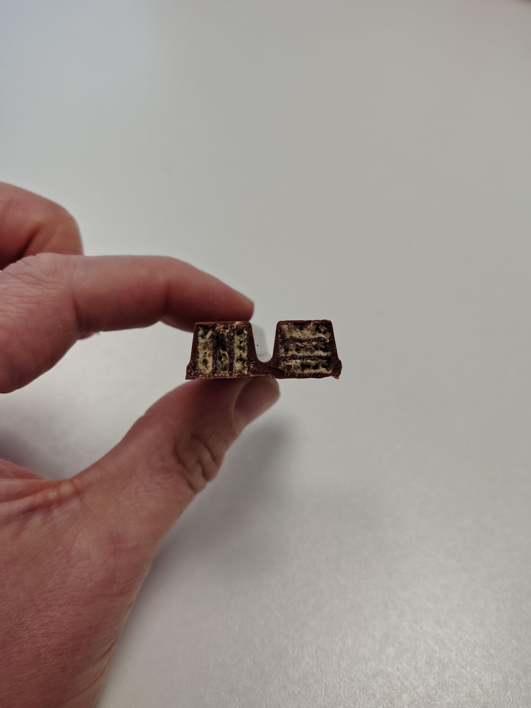 This KitKat has one of the wafers the wrong way