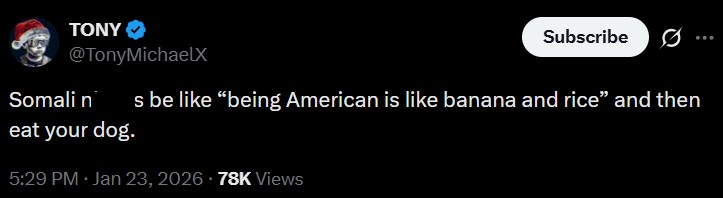 A racist joke about Somalis.