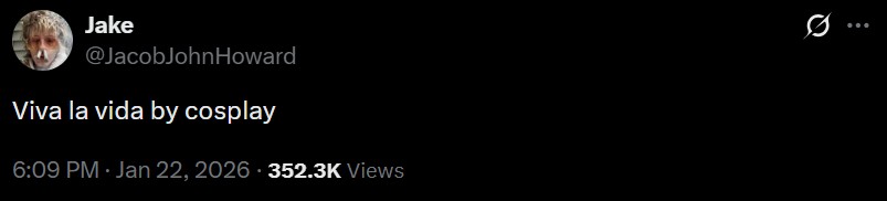 A tweet reading, "Viva la vida by cosplay." It references a viral Kai Cenat interview.