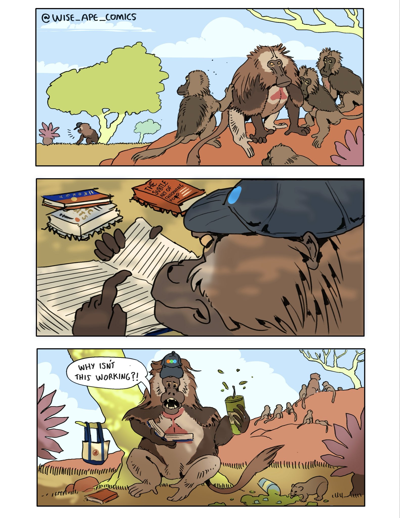 1sthall @WISE APE_COMICS WHY ISN'T THIS WORKING?! THE SUBTLE ART OF THROWING POOP Ավ.