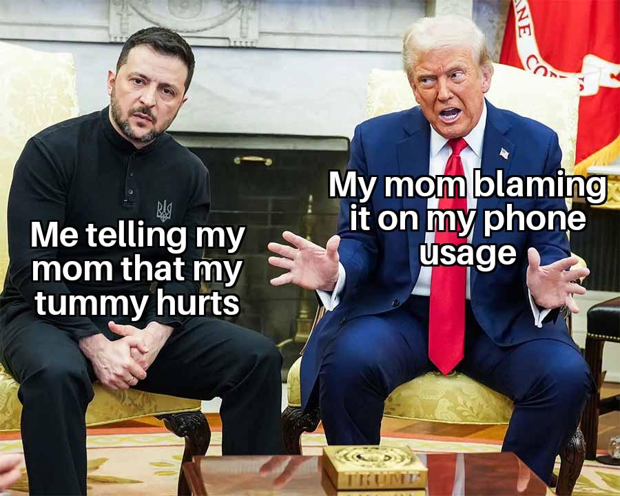 NE Me telling my mom that my tummy hurts My mom blaming it on my phone usage TRUME