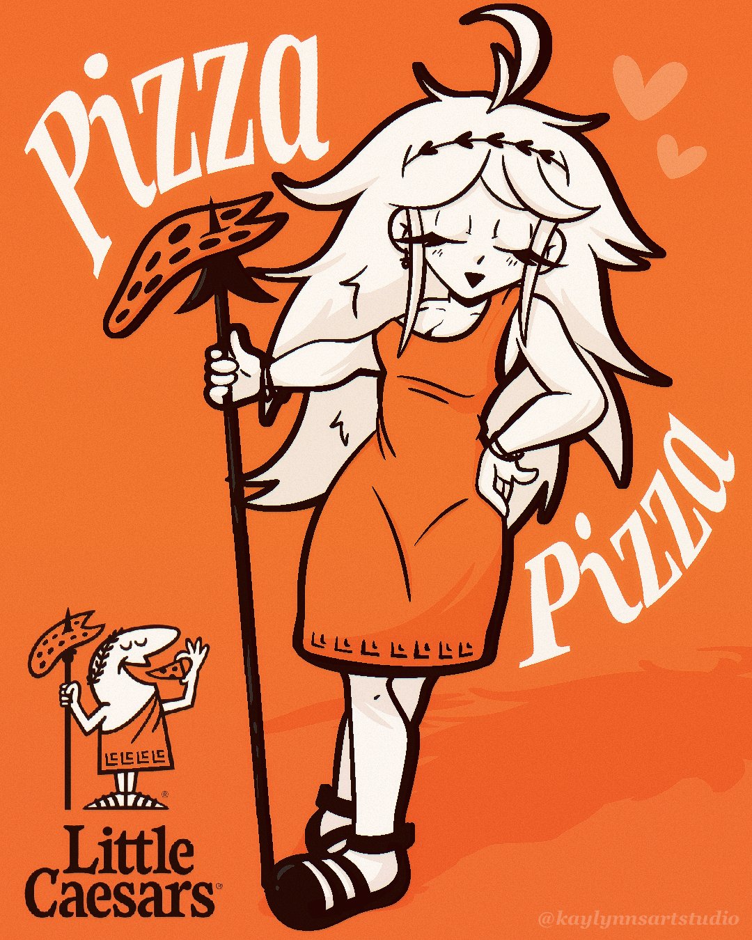 I saw this design and immediately had to draw my own version. Honestly, looking at her makes me crave some Crazy Bread right now. 🍕🧡