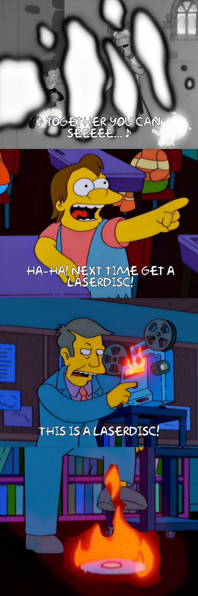 If the Season 12 Simpsons episode "Skinner's Sense of Snow" were made in the early-to-mid 1990s, they'd probably watch the cheesy 1930s movie "The Christmas That Almost Wasn't But Then Was" on a different "alternate" premium home video format...