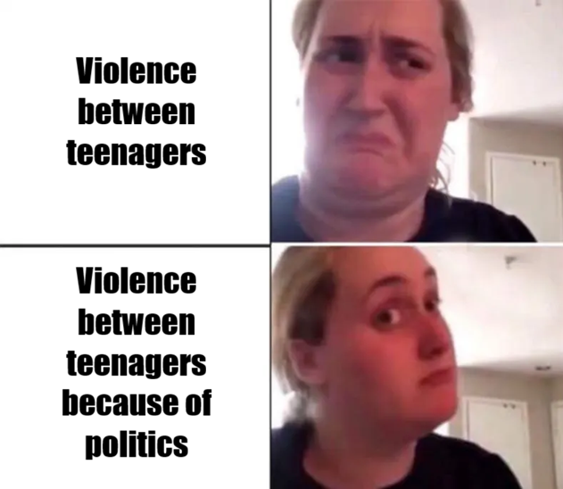 Violence between teenagers Violence between teenagers because of politics