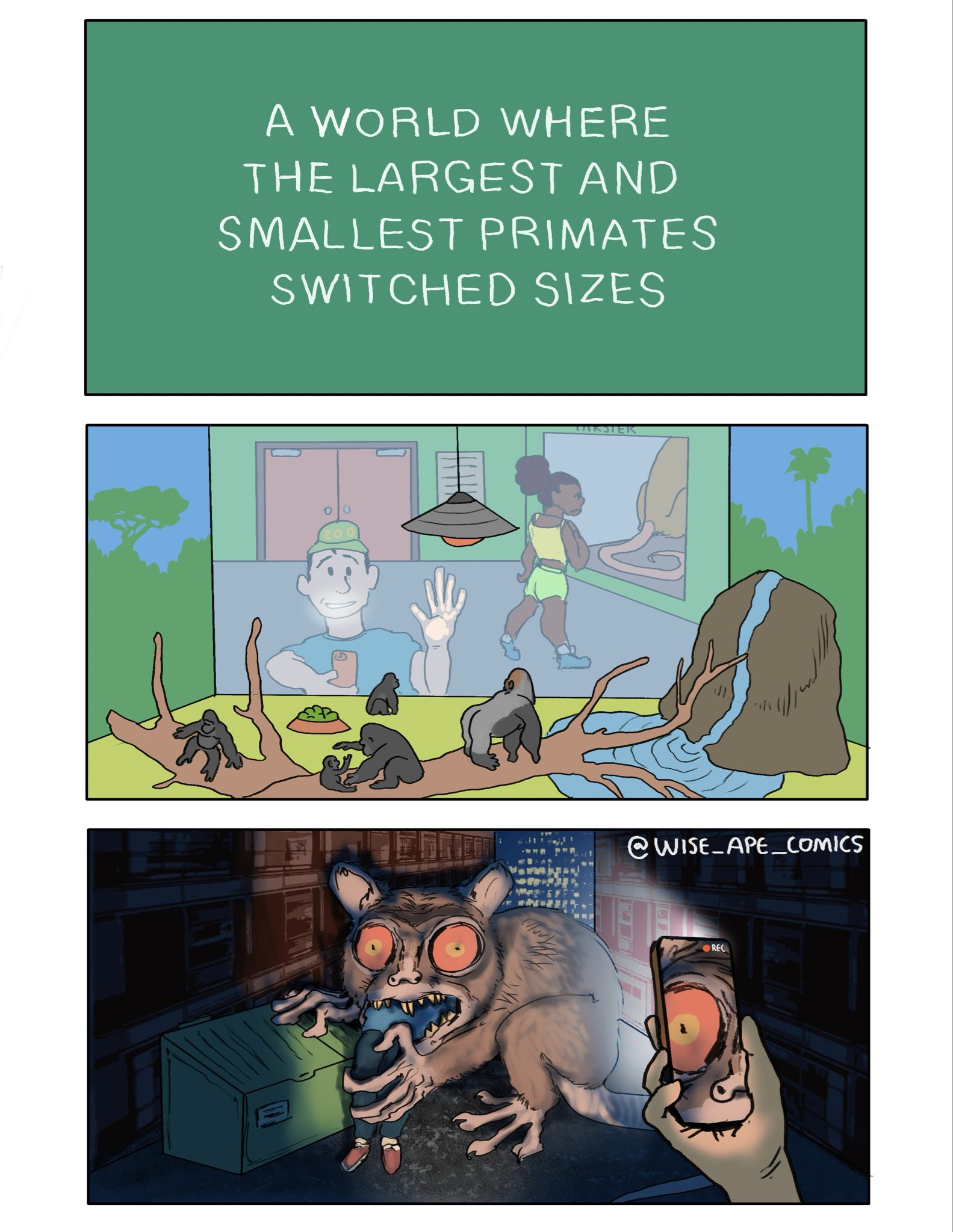 A WORLD WHERE THE LARGEST AND SMALLEST PRIMATES SWITCHED SIZES TAKSTER @WISE APE_COMICS REC