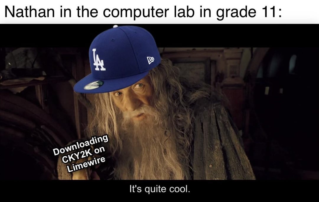 Nathan in the computer lab in grade 11: Downloading CKY2K on Limewire It's quite cool.