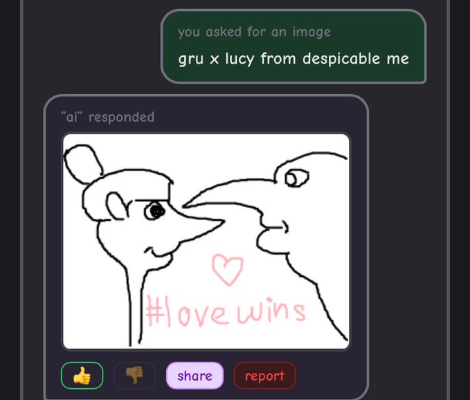 "ai" responded you asked for an image gru x lucy from despicable me #love wins share report