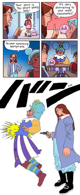 Your skirt is too short young locky! It's very distracting to your male classmates! Go wear something appropriate BLAN