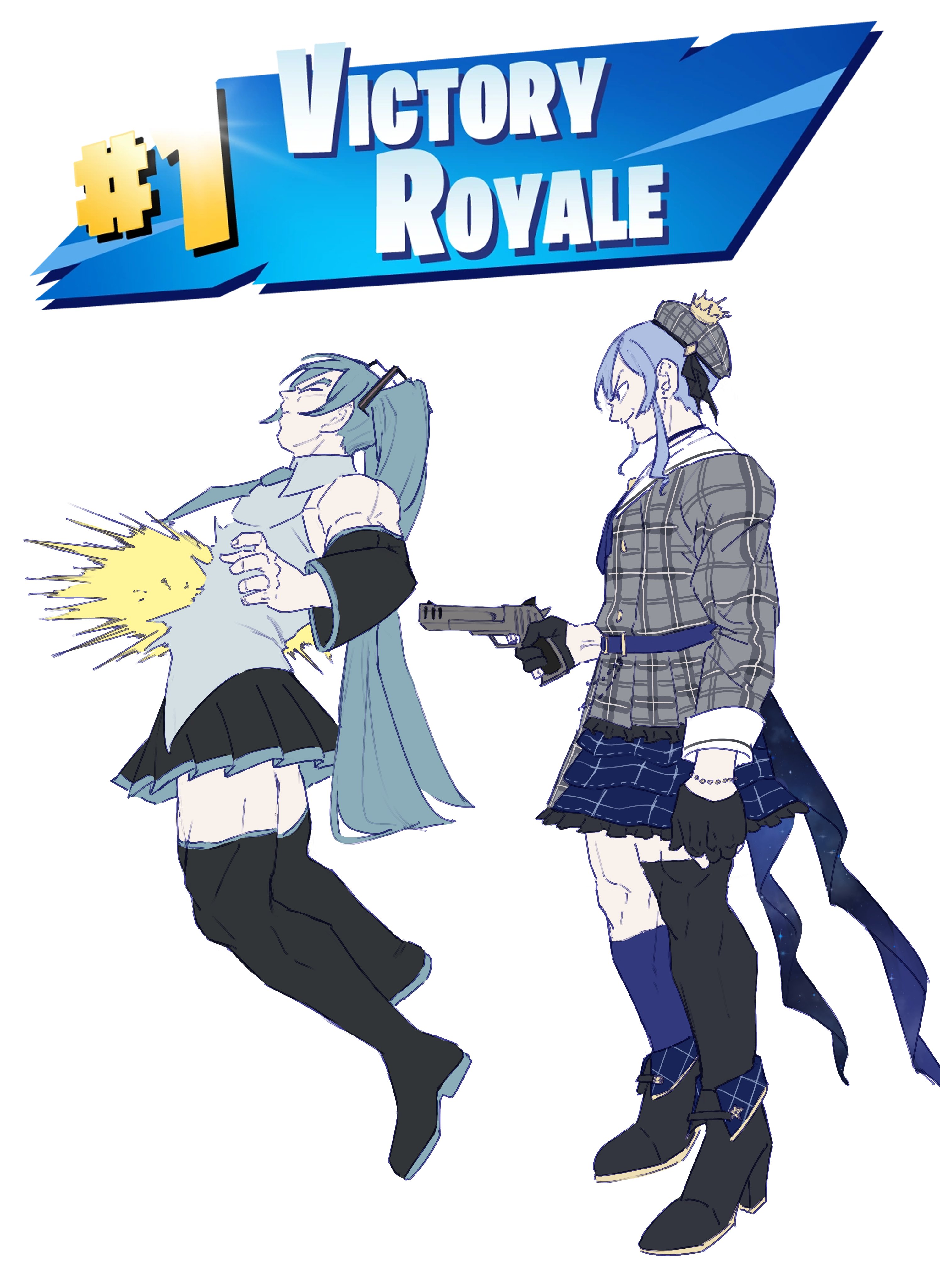 Hoshimachi Suisei shooting Hatsune Miku (in Fortnite)