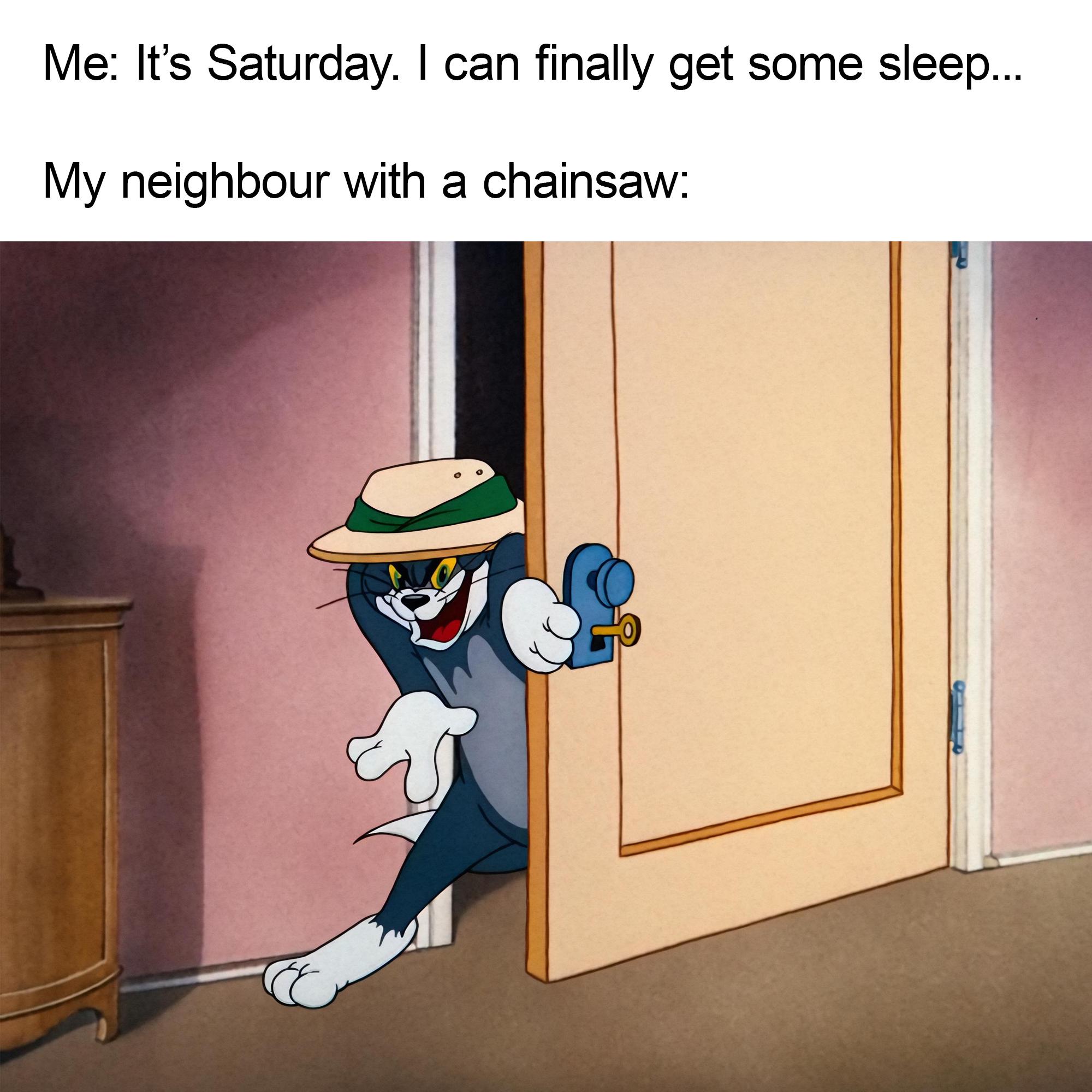 Me: It's Saturday. I can finally get some sleep... My neighbour with a chainsaw: