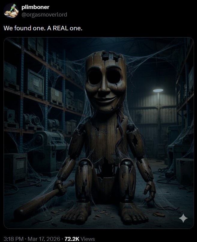 plimboner @orgasmoverlord We found one. A REAL one. 3:18 PM Mar 17, 2026 72.2K Views