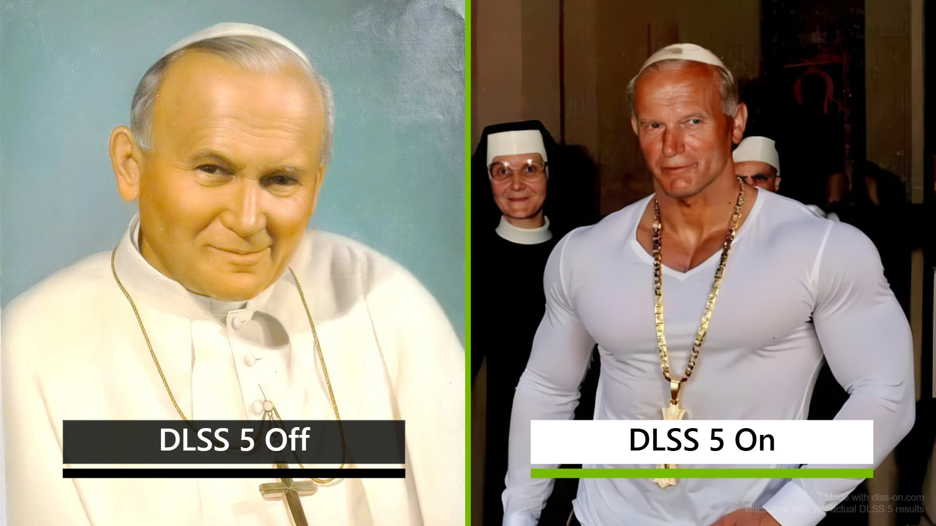 DLSS 5 Off DLSS 5 On Made with diss-on.com Illustrative only, not actual DLSS 5 results