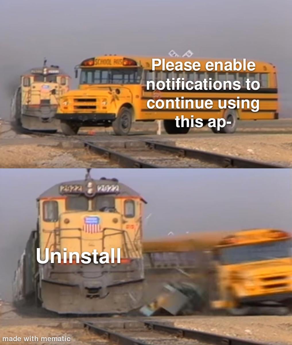 SCHOOL HIS Please enable 2922 22822 Uninstall made with mematic notifications to continue using this ap-