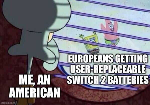 18 EUROPEANS GETTING USER-REPLACEABLE ME, AN SWITCH 2 BATTERIES AMERICAN imgflip.com