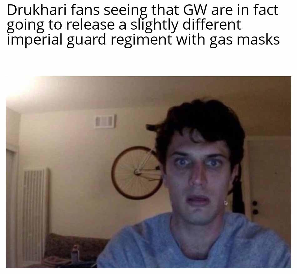 Drukhari fans seeing that GW are in fact going to release a slightly different imperial guard regiment with gas masks