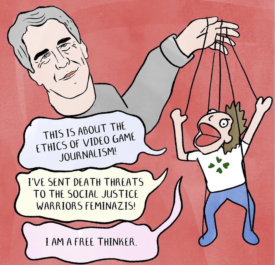 THIS IS ABOUT THE ETHICS OF VIDEO GAME JOURNALISM! I'VE SENT DEATH THREATS TO THE SOCIAL JUSTICE WARRIORS FEMINAZIS! I AM A FREE THINKER.