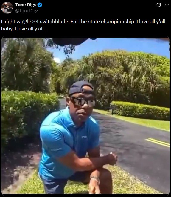 Tone Digs @ToneDigz I-right wiggle 34 switchblade. For the state championship. I love all y'all baby, I love all y'all.