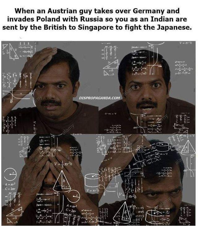 A = r² C = 2xr 2x When an Austrian guy takes over Germany and invades Poland with Russia so you as an Indian are sent by the British to Singapore to fight the Japanese. THE V alamy amy alamy A = x² C = 2 174 DISPROPAGANDA.COM V= alamy Smy alamy ala