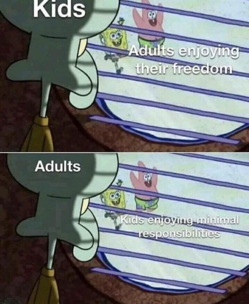 Kids Adults enjoying their freedom Adults Kids enjoying minimal responsibilities