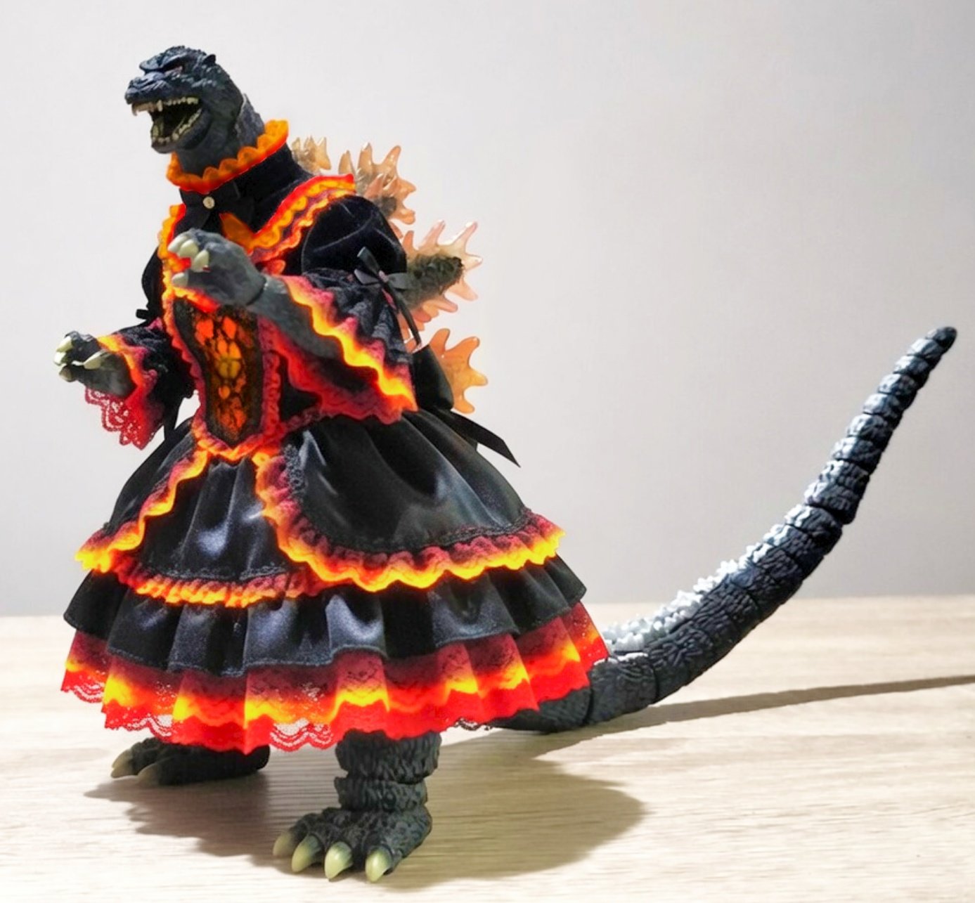 Burning Godzilla in a dress