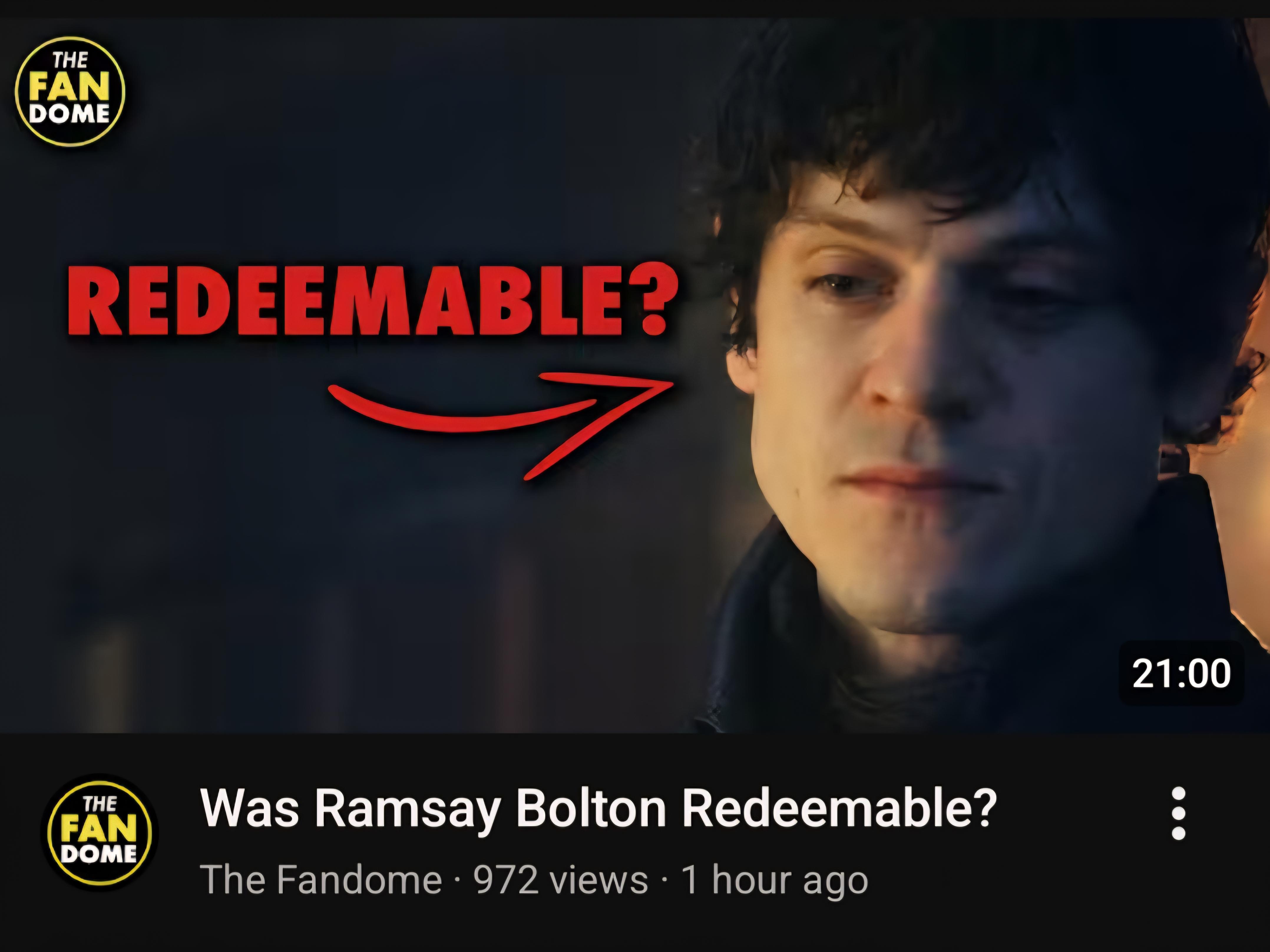 THE FAN DOME REDEEMABLE? THE FAN DOME Was Ramsay Bolton Redeemable? • The Fandome 972 views 1 hour ago 21:00