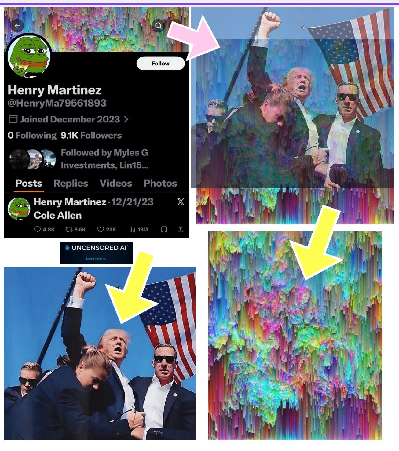 An image claiming that Cole Allen hinted at the Trump assassination through his Twitter banner.