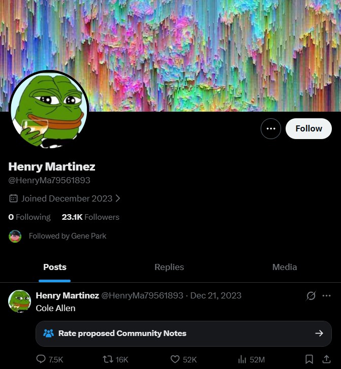 A screenshot of the twitter profile of Henry Ma.