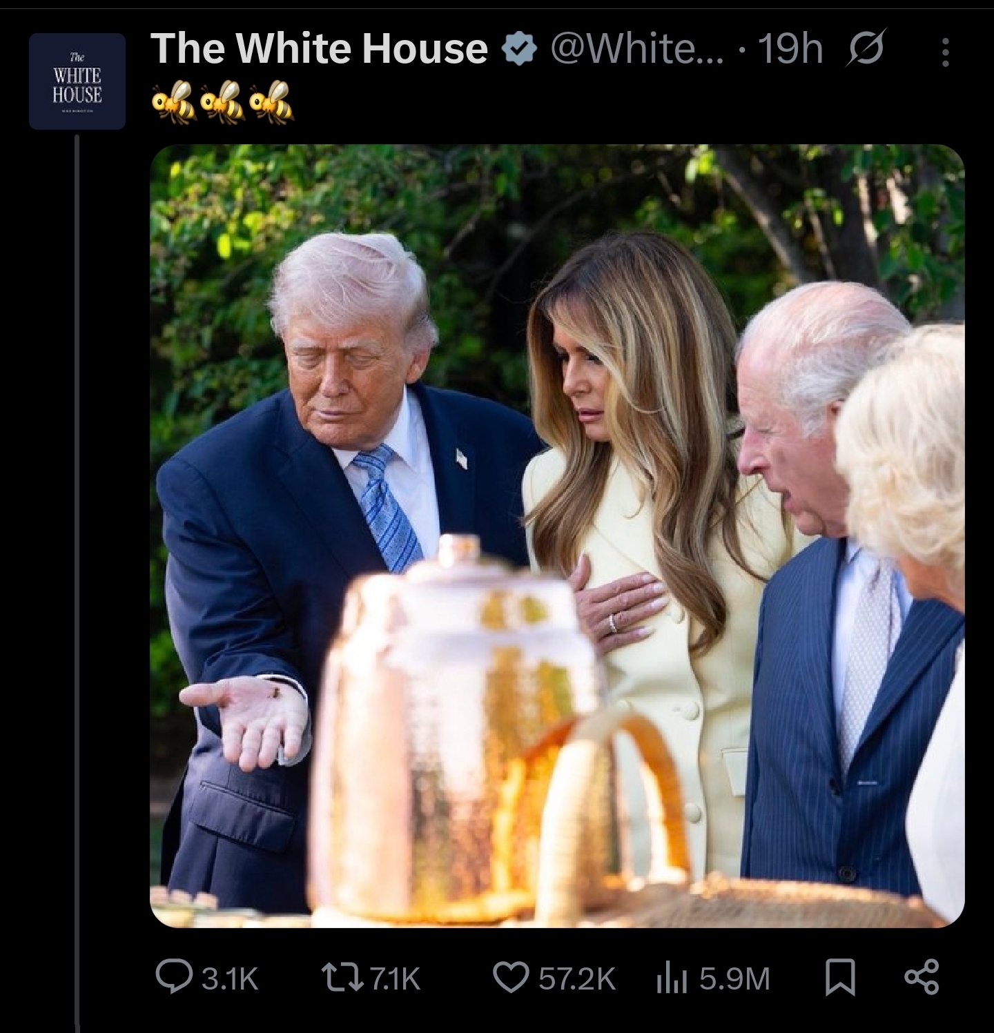 The The White House @White....19h Ø: WHITE HOUSE Q3.1K tz 7.1K 57.2K || 5.9M go