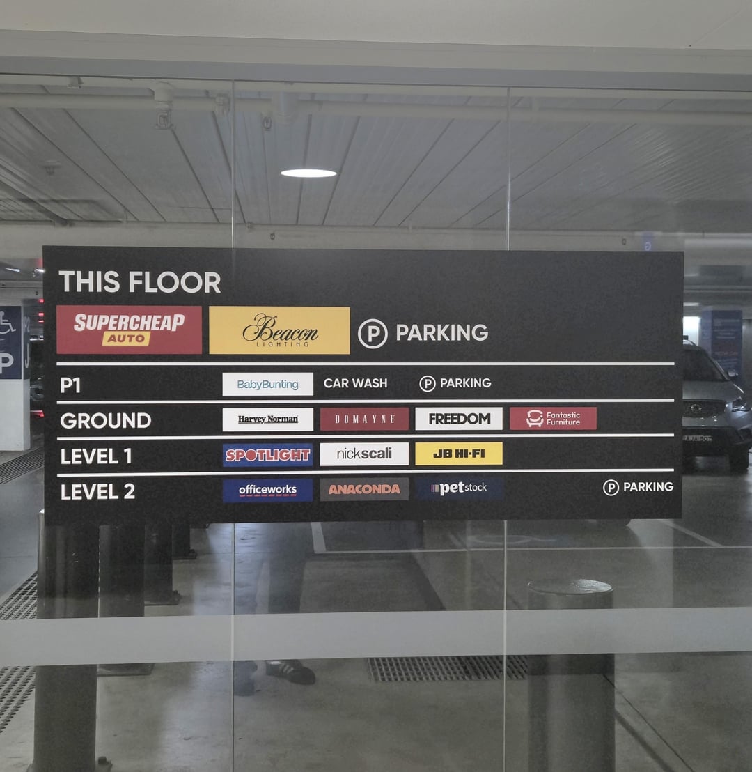 THIS FLOOR SUPERCHEAP AUTO Beacon LIGHTING P PARKING P1 GROUND LEVEL 1 BabyBunting CAR WASH P PARKING Harvey Norman DOMAYNE FREEDOM Fantastic Furniture SPOTLIGHT nickscali JB HI-FI LEVEL 2 officeworks ANACONDA petstock P PARKING LAJA BOT