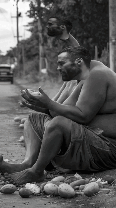 AI slop eating fruit on the side of the road