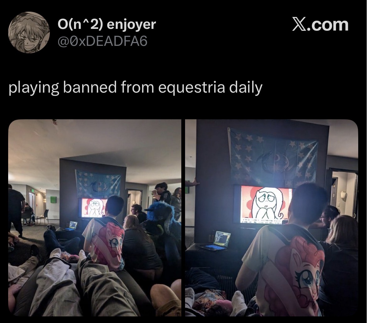 O(n^2) enjoyer @0xDEADFA6 playing banned from equestria daily X.com