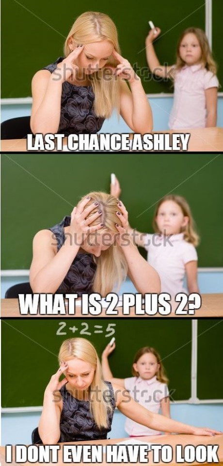 shutterstock LAST CHANCE ASHLEY Shutterstock WHAT IS 2 PLUS 22 2+2=5 Shutterstoch I DONT EVEN HAVE TO LOOK