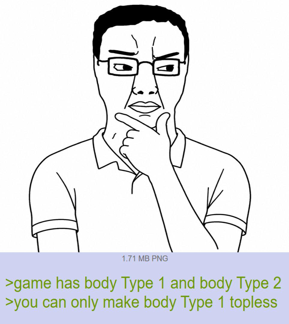 1.71 MB PNG >game has body Type 1 and body Type 2 >you can only make body Type 1 topless
