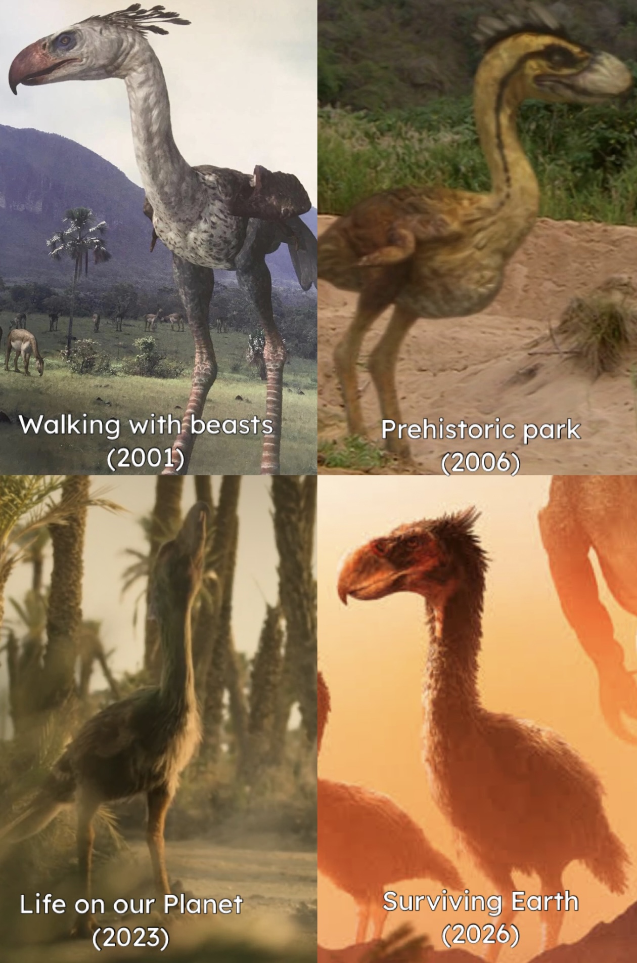 Walking with beasts (2001) Prehistoric park (2006) Life on our Planet (2023) Surviving Earth (2026)