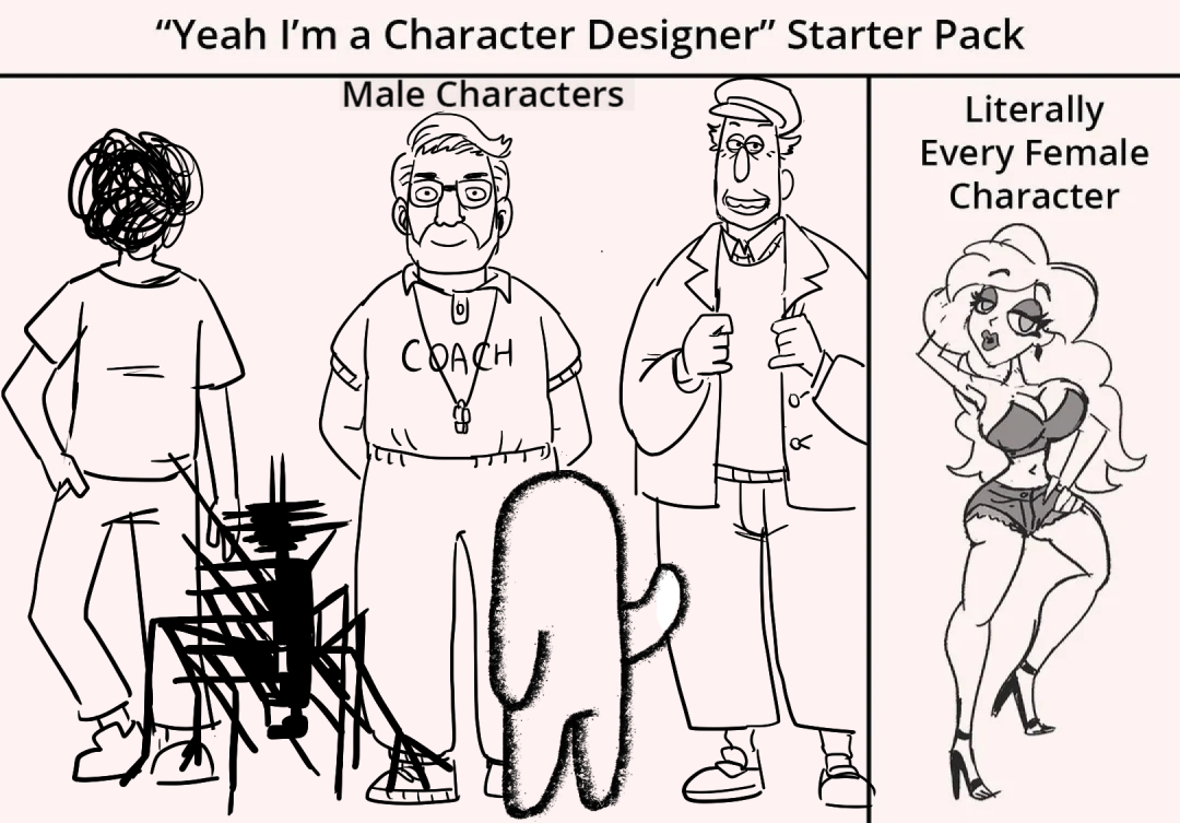 "Yeah I'm a Character Designer" Starter Pack Male Characters Literally Every Female Character COACH