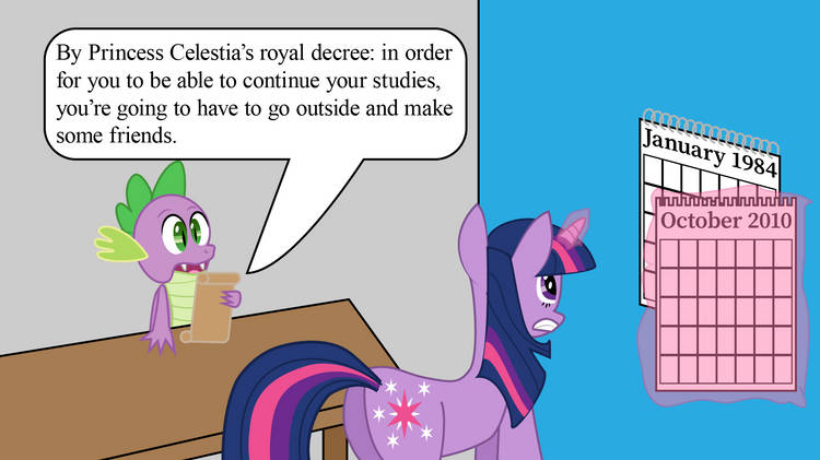 By princess celestia's royal decree: in order for you to be able to continue your studies, you are going have to go outside and make some friends.
