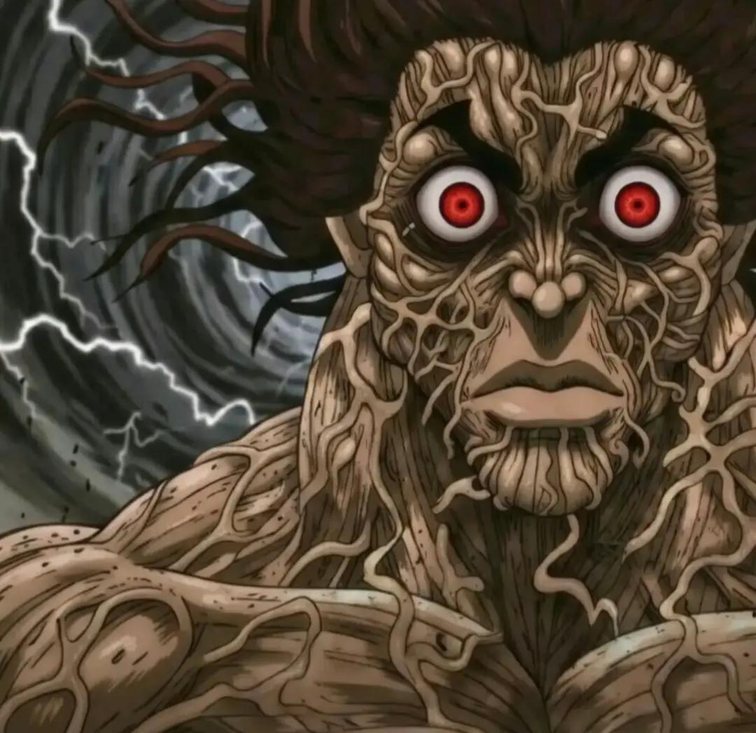 An AI-edited image of Yujiro from "Baki" with veins bursting from his face.