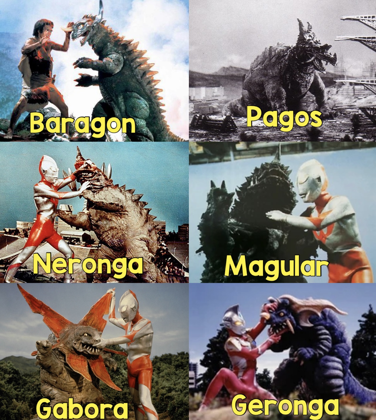 Baragon Pagos Neronga Magulan Gabora Geronga