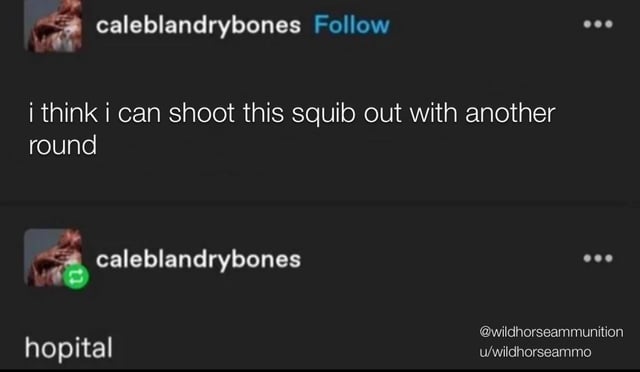 caleblandrybones Follow i think i can shoot this squib out with another round caleblandrybones hopital @wildhorseammunition u/wildhorseammo